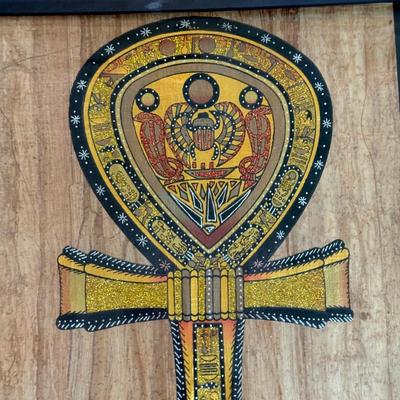 LOT 62L: Framed Glittery Hieroglyph Egyptian Revival Artwork