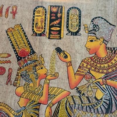 LOT 62L: Framed Glittery Hieroglyph Egyptian Revival Artwork