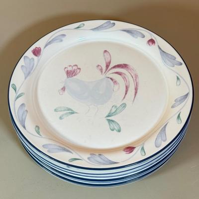 LOT 64K: Lenox Chinastone “Poppies on Blue” Plates (7), 2 sizes of Bowls (2 each) & Glass Mixing Bowls (2)