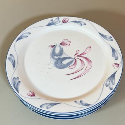 LOT 64K: Lenox Chinastone “Poppies on Blue” Plates (7), 2 sizes of Bowls (2 each) & Glass Mixing Bowls (2)