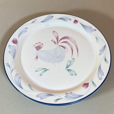 LOT 64K: Lenox Chinastone “Poppies on Blue” Plates (7), 2 sizes of Bowls (2 each) & Glass Mixing Bowls (2)