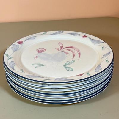 LOT 64K: Lenox Chinastone “Poppies on Blue” Plates (7), 2 sizes of Bowls (2 each) & Glass Mixing Bowls (2)