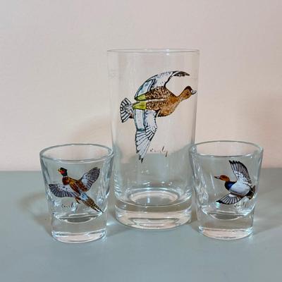 LOT 65K: 37 Pieces of Hand Painted Glassware featuring Waterfowl Birds