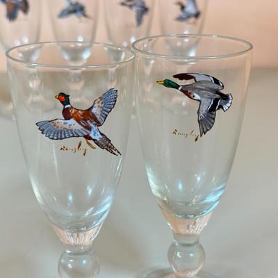 LOT 65K: 37 Pieces of Hand Painted Glassware featuring Waterfowl Birds
