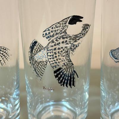 LOT 65K: 37 Pieces of Hand Painted Glassware featuring Waterfowl Birds