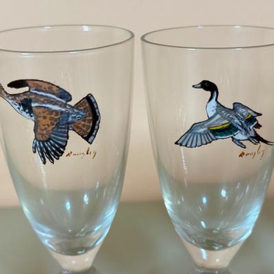 LOT 65K: 37 Pieces of Hand Painted Glassware featuring Waterfowl Birds