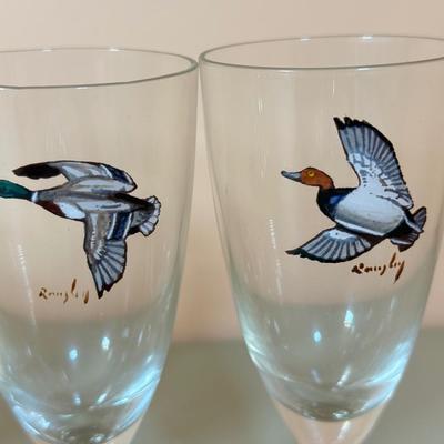 LOT 65K: 37 Pieces of Hand Painted Glassware featuring Waterfowl Birds