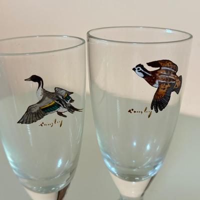 LOT 65K: 37 Pieces of Hand Painted Glassware featuring Waterfowl Birds
