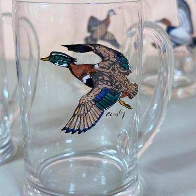 LOT 65K: 37 Pieces of Hand Painted Glassware featuring Waterfowl Birds