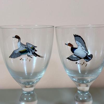 LOT 65K: 37 Pieces of Hand Painted Glassware featuring Waterfowl Birds