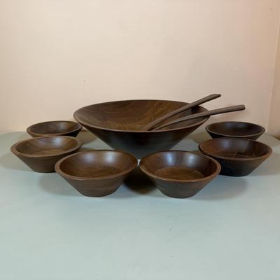 LOT 69D: Vintage Lebanon Supply Co Heirloom Walnut Ware Solid Wood Salad Set