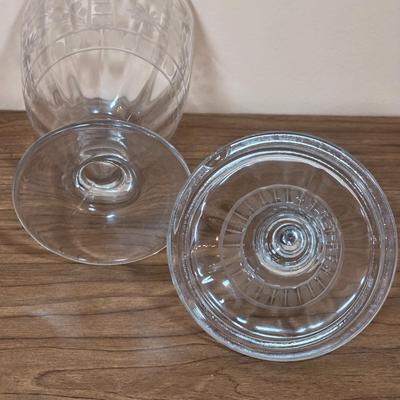 LOT 81D: Vintage Vanity Set, A Beautifully Etched Apothecary Jar w/Lid, Ornate Cut Glass Victorian Style Hair Receiver w/Silver Plated...