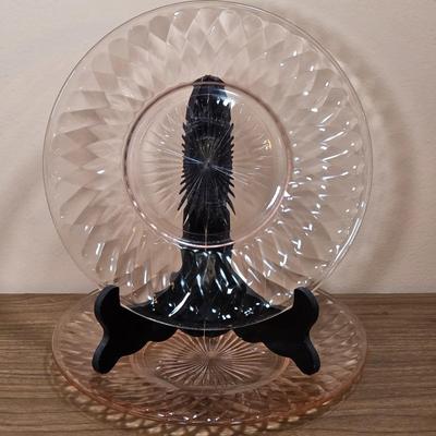 LOT 83D: 2 Vintage Depression Glass Plates, 2 Small Lenox Kate Spade Plates, Vintage Brilliant Cut Crystal Heart Clam Shell Dish, & More