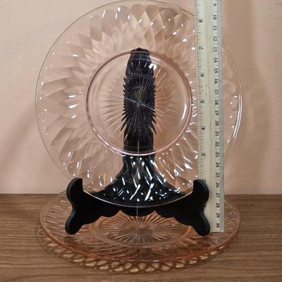 LOT 83D: 2 Vintage Depression Glass Plates, 2 Small Lenox Kate Spade Plates, Vintage Brilliant Cut Crystal Heart Clam Shell Dish, & More