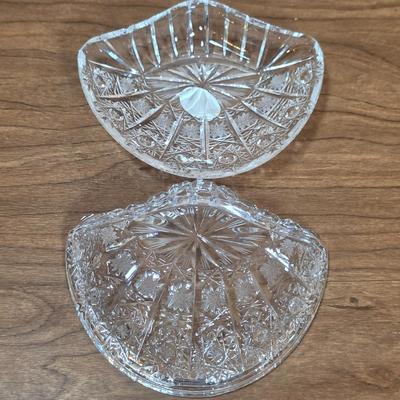 LOT 83D: 2 Vintage Depression Glass Plates, 2 Small Lenox Kate Spade Plates, Vintage Brilliant Cut Crystal Heart Clam Shell Dish, & More