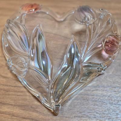 LOT 83D: 2 Vintage Depression Glass Plates, 2 Small Lenox Kate Spade Plates, Vintage Brilliant Cut Crystal Heart Clam Shell Dish, & More