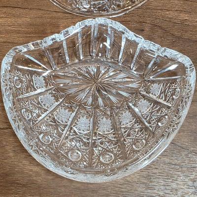 LOT 83D: 2 Vintage Depression Glass Plates, 2 Small Lenox Kate Spade Plates, Vintage Brilliant Cut Crystal Heart Clam Shell Dish, & More
