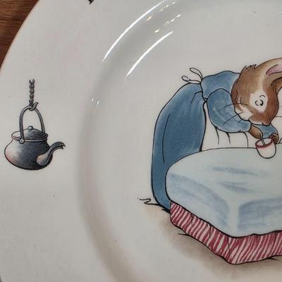 LOT 84D: Vintage Peter Rabbit Nursery Set by Wedgewood Mug, Plate & Porringer, Plate Stand Not Included