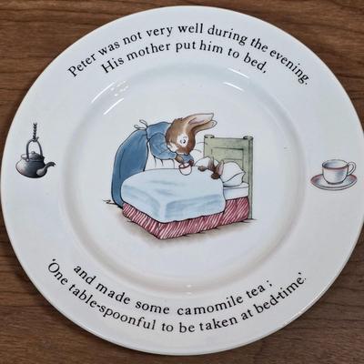 LOT 84D: Vintage Peter Rabbit Nursery Set by Wedgewood Mug, Plate & Porringer, Plate Stand Not Included