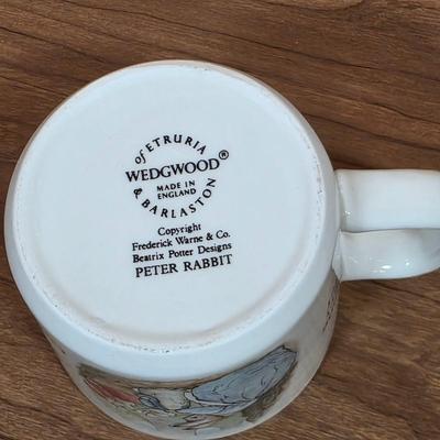LOT 84D: Vintage Peter Rabbit Nursery Set by Wedgewood Mug, Plate & Porringer, Plate Stand Not Included