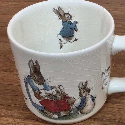 LOT 84D: Vintage Peter Rabbit Nursery Set by Wedgewood Mug, Plate & Porringer, Plate Stand Not Included