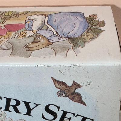 LOT 84D: Vintage Peter Rabbit Nursery Set by Wedgewood Mug, Plate & Porringer, Plate Stand Not Included