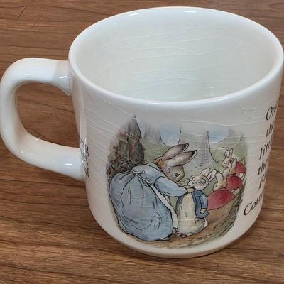 LOT 84D: Vintage Peter Rabbit Nursery Set by Wedgewood Mug, Plate & Porringer, Plate Stand Not Included