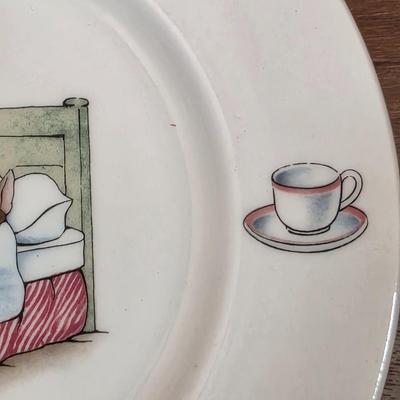 LOT 84D: Vintage Peter Rabbit Nursery Set by Wedgewood Mug, Plate & Porringer, Plate Stand Not Included