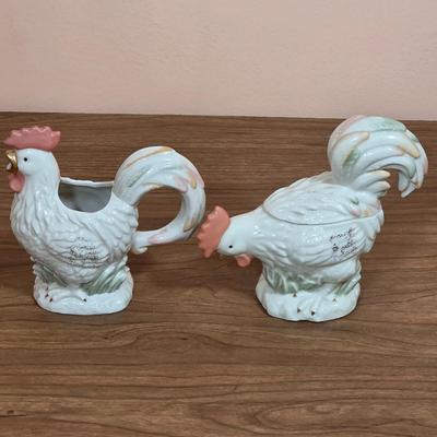 LOT 86D: Vintage Lenox Rise & Shine Rooster Collection. Sugar Bowl, Creamer, Salt & Pepper Shaker Sets