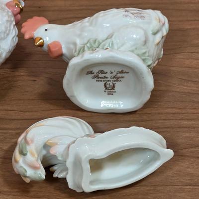 LOT 86D: Vintage Lenox Rise & Shine Rooster Collection. Sugar Bowl, Creamer, Salt & Pepper Shaker Sets
