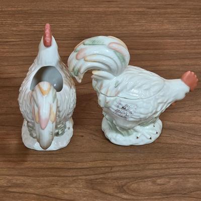 LOT 86D: Vintage Lenox Rise & Shine Rooster Collection. Sugar Bowl, Creamer, Salt & Pepper Shaker Sets