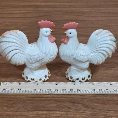 LOT 86D: Vintage Lenox Rise & Shine Rooster Collection. Sugar Bowl, Creamer, Salt & Pepper Shaker Sets