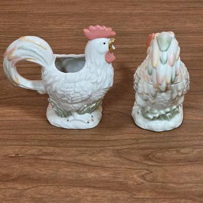 LOT 86D: Vintage Lenox Rise & Shine Rooster Collection. Sugar Bowl, Creamer, Salt & Pepper Shaker Sets