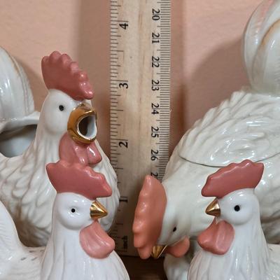 LOT 86D: Vintage Lenox Rise & Shine Rooster Collection. Sugar Bowl, Creamer, Salt & Pepper Shaker Sets
