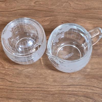 LOT 87D: Vintage 1970's Nestle Nescafe World Globe Glass Coffee Set, With Coffee Caraf, Sugar Bowl, Creamer & 7 Cups