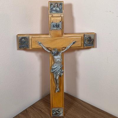 LOT 94F: Collection Of Vintage Religious Items, Includes Beautiful Sold Wood Crucifix, Bradford Exchange "An Angel's...