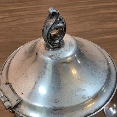 LOT 96D: Vintage Silver-Plated Pieces, Includes 2 Large Tea/Coffee Pots, Creamer, 2 Sugar Bowls, Champagne/Wine Ice Bucket, Footed...