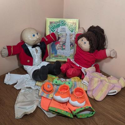 LOT 98F: Vintage Cabbage Patch, Matador & Cheerleader Dolls, With Outfits, Accessories & Hard Cover Cabbage Patch Book...