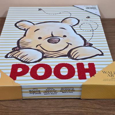 LOT 99F: Disney's Winnie The Pooh Plush Stuffed Animal Winnie The Pooh Bear & Tufted Wall Art