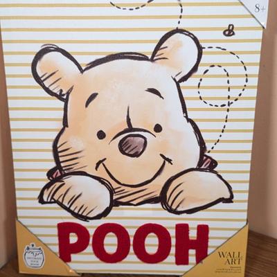 LOT 99F: Disney's Winnie The Pooh Plush Stuffed Animal Winnie The Pooh Bear & Tufted Wall Art