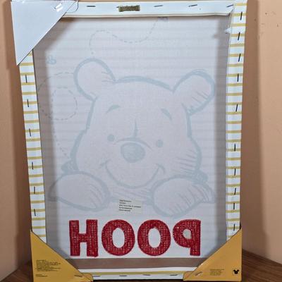 LOT 99F: Disney's Winnie The Pooh Plush Stuffed Animal Winnie The Pooh Bear & Tufted Wall Art