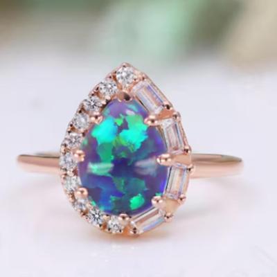 Vivid Northern Lights Pear Opal 14K Rose Gold 925 Silver