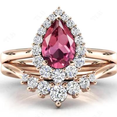 Pear Cut Pink Tourmaline Moissanite Bridal Set