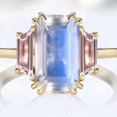 Emerald Cut Moonstone & Morganite Ring