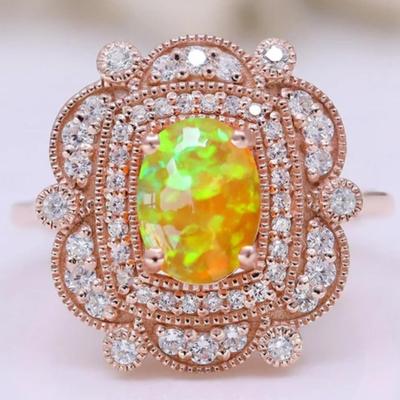 Oval Fire Yellow Opal 14K Rose Gold 925 Silver