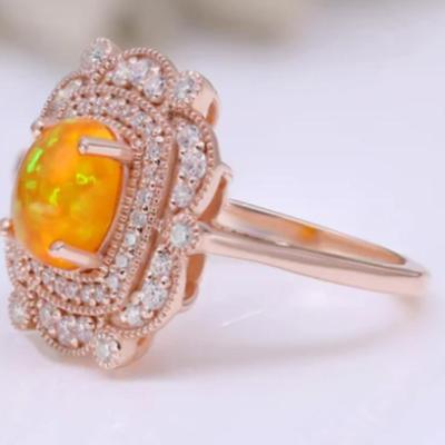 Oval Fire Yellow Opal 14K Rose Gold 925 Silver