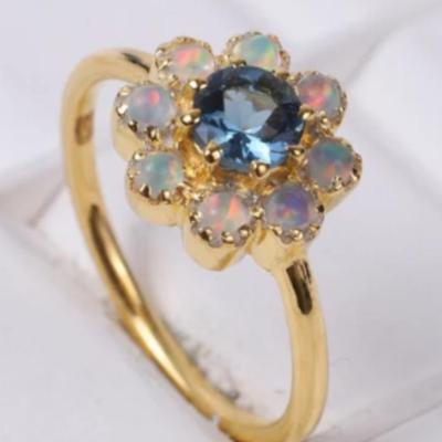 Blue Topaz Fire Opal Flower Setting Ring