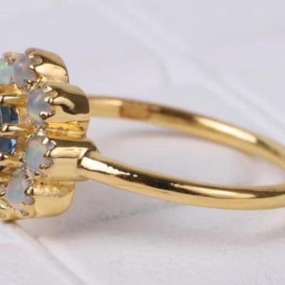 Blue Topaz Fire Opal Flower Setting Ring