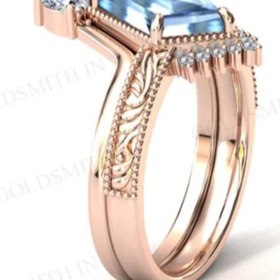 Kite Cut Aquamarine Bridal Set Rose Gold