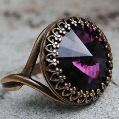 Vintage Amethyst & Brass Round Ring